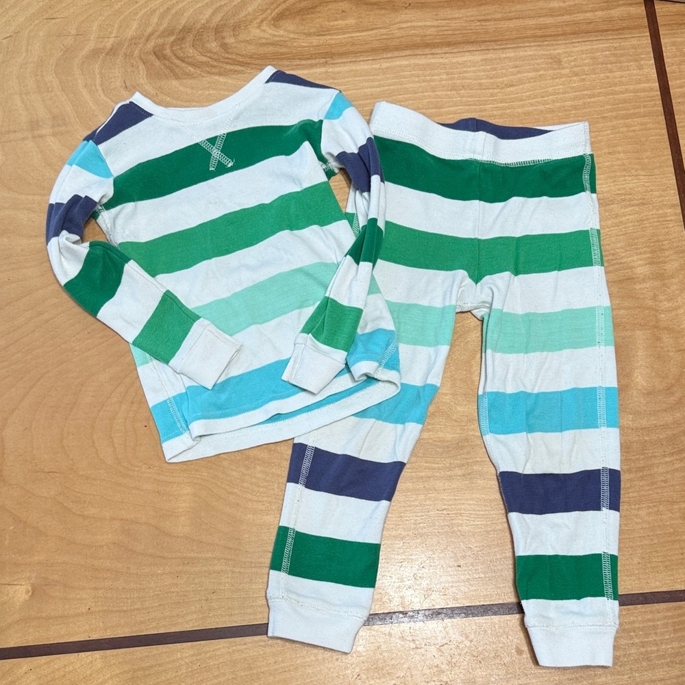 Primary Organic Kids Pajama Set - Green and Blue Stripes